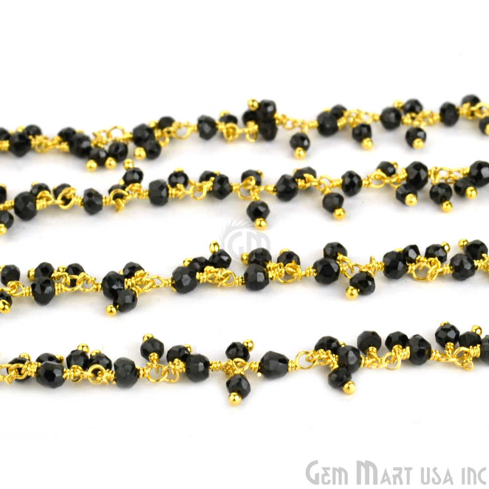 Black Spinel Cluster Dangle Beads Gold Wire Wrapped Rosary Chain - GemMartUSA (764163260463)