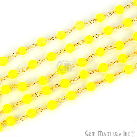 Yellow Jade Beads Gold Plated Wire Wrapped Rosary Chain - GemMartUSA (763684945967)