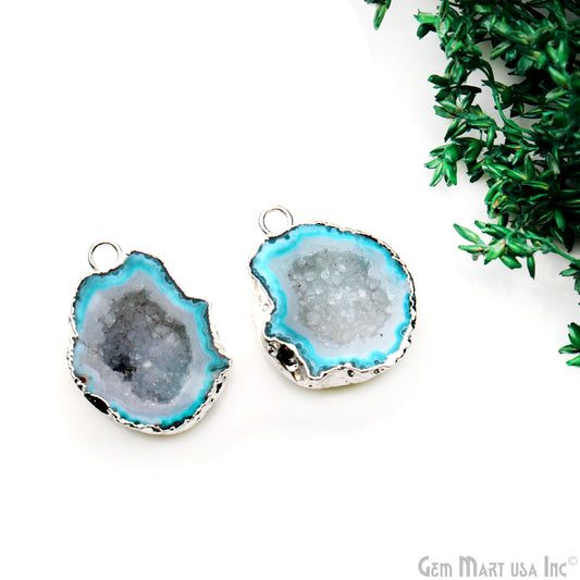 Geode Druzy 29x21mm Organic Silver Electroplated Single Bail Gemstone Earring Connector 1 Pair