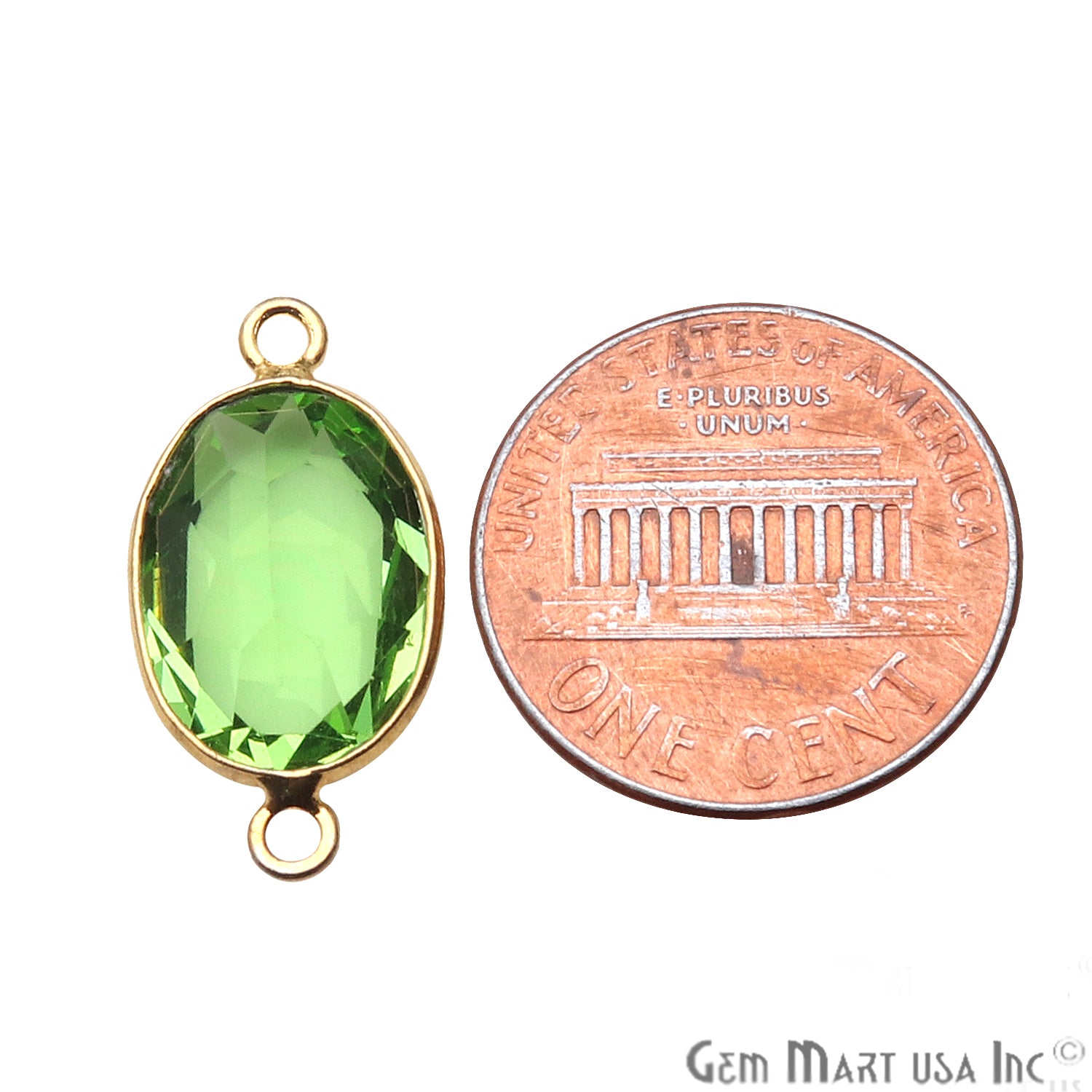Peridot Gemstone 10x14mm Oval Shape Gold Plated Bezel Connector - GemMartUSA