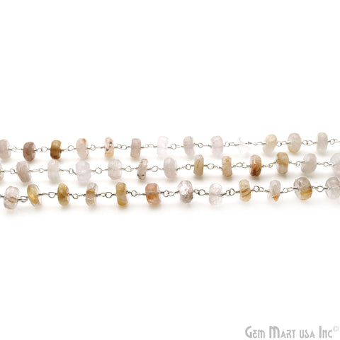 Golden Rutile Faceted Beads 6-7mm Silver Wire Wrapped Rosary Chain