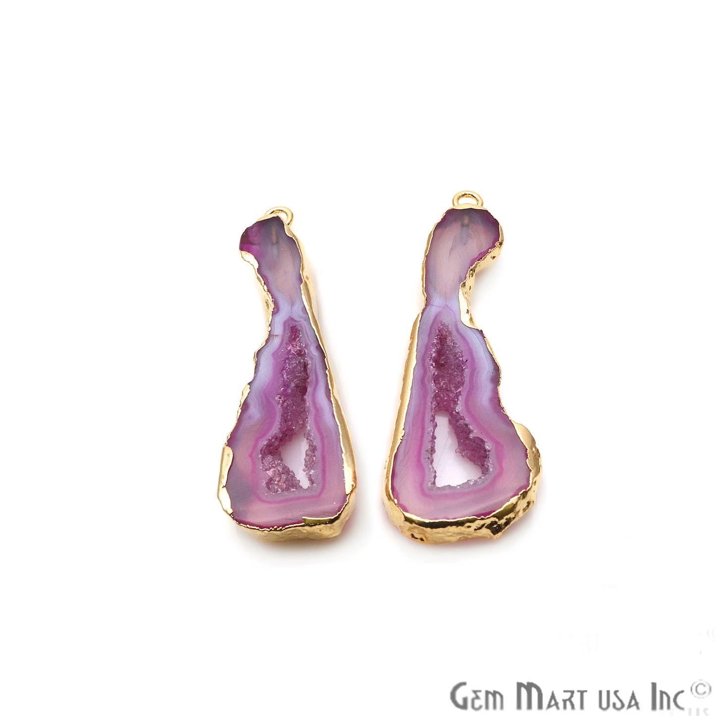 Agate Slice 50x18mm Organic Gold Electroplated Gemstone Earring Connector 1 Pair - GemMartUSA