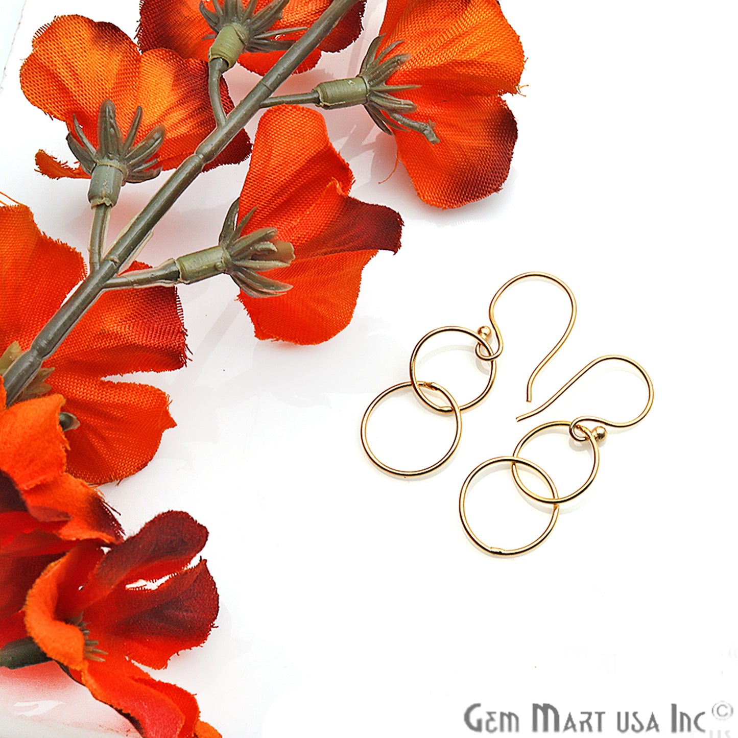 DIY Gold Plated 37x14mm Round Loop Hoop Dangle Hook Earrings - GemmartUSA