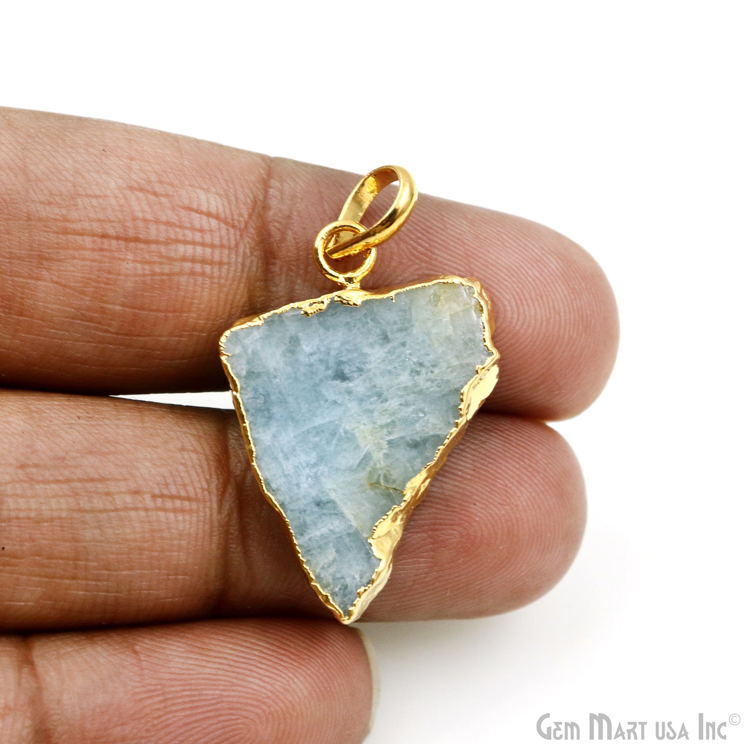 Aquamarine Free Form shape 31x21mm Gold Electroplated Gemstone Single Bail Pendant