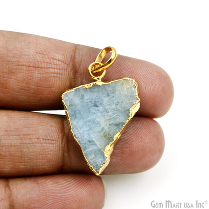 Aquamarine Free Form shape 31x21mm Gold Electroplated Gemstone Single Bail Pendant