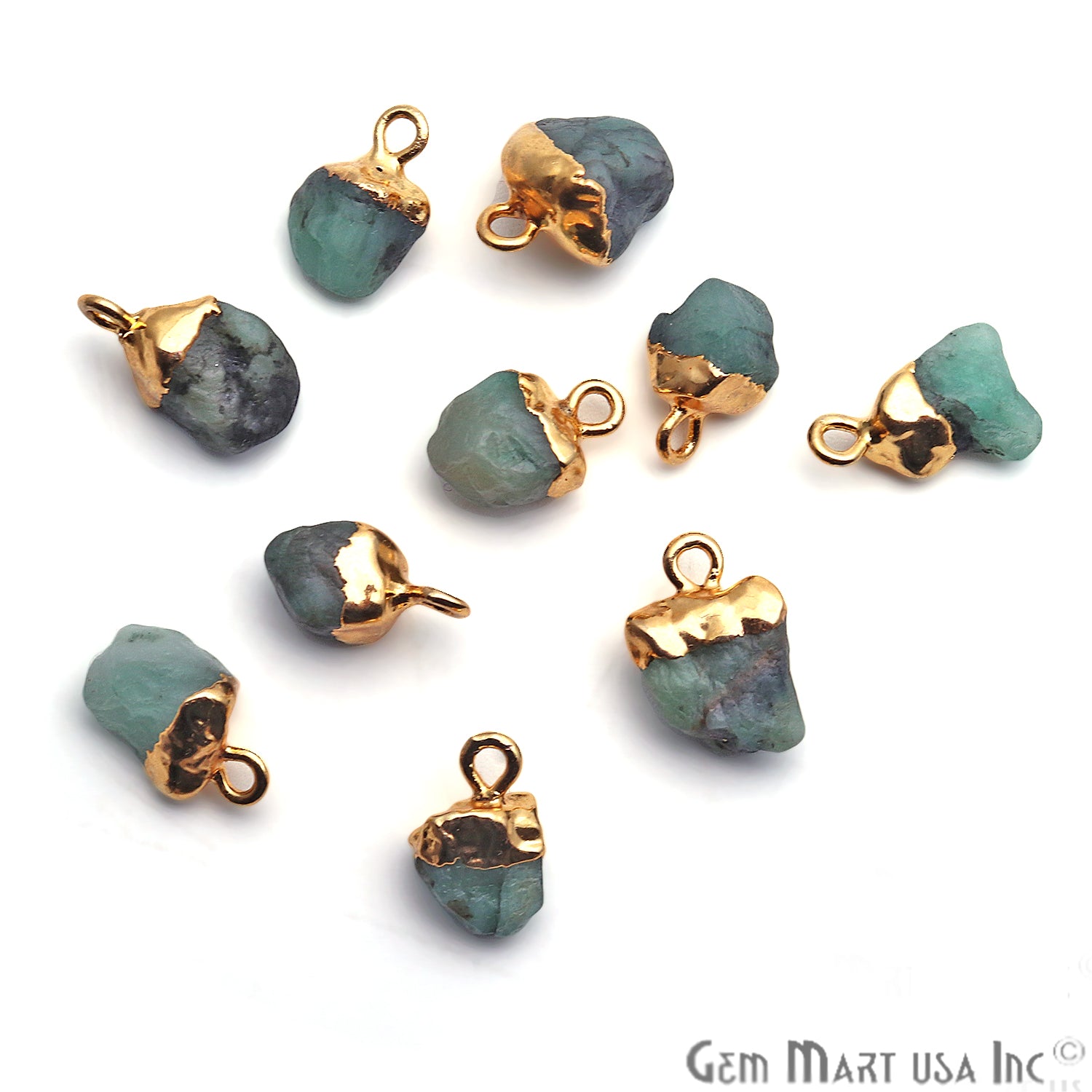Rough Emerald Gemstone 11x6mm Gold Edged Bracelets Charm Connectors - GemMartUSA