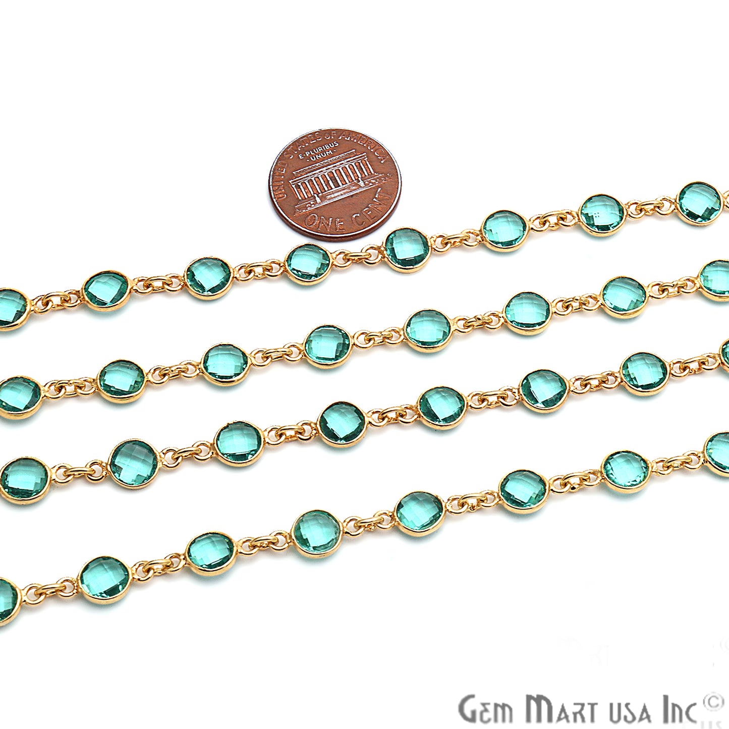 Apatite 5mm Bezel Link Gold Plated Continuous Connector Chain - GemMartUSA