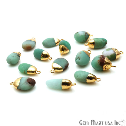 Chrysoprase Matte Beads Organic 22x13mm Gold Electroplated Pendant Connector - GemMartUSA