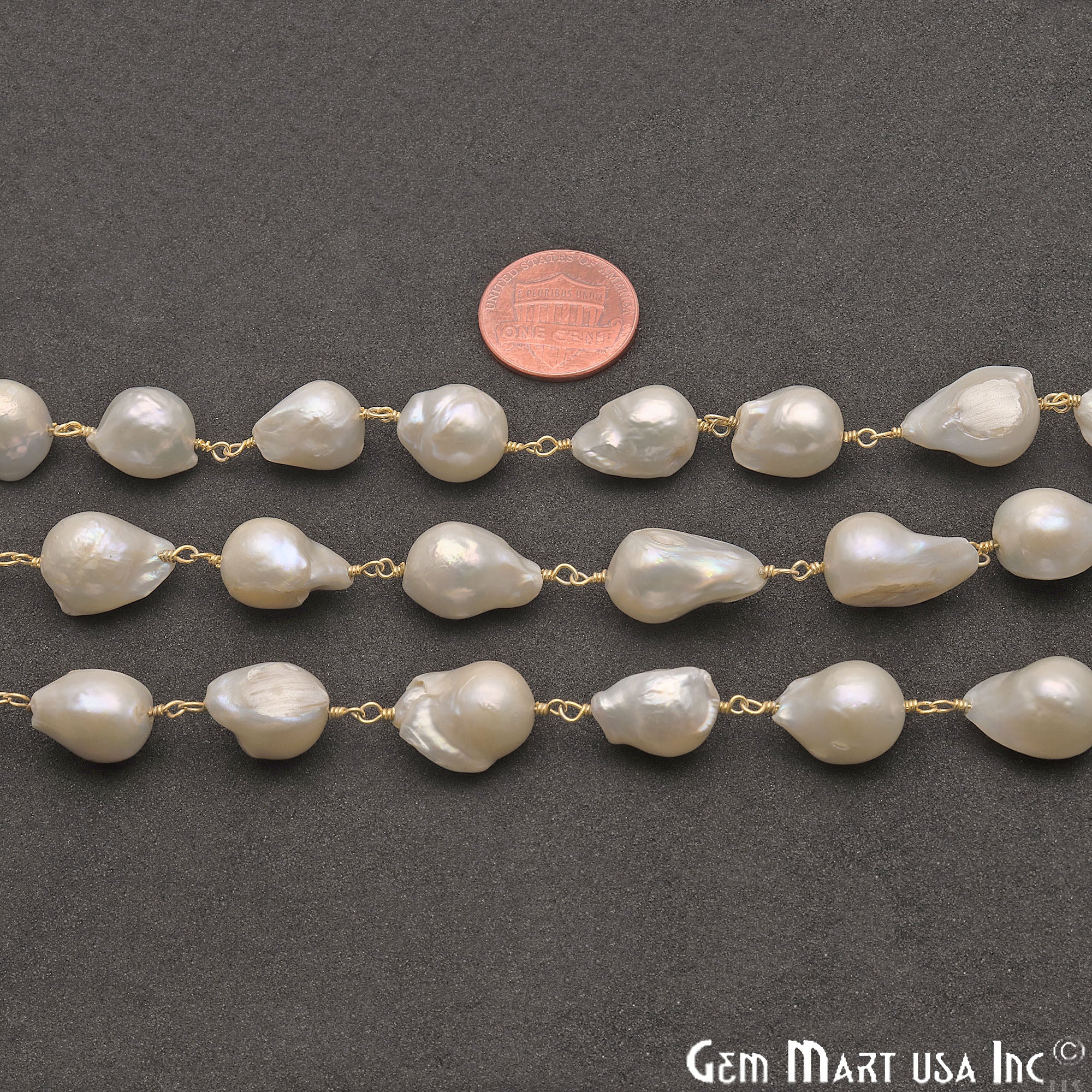 Pearl 12-16mm Free Form Gold Plated Wire Wrapped Gemstone Rosary Chain - GemMartUSA