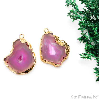 Agate Slice 41x31mm Organic Gold Electroplated Gemstone Earring Connector 1 Pair