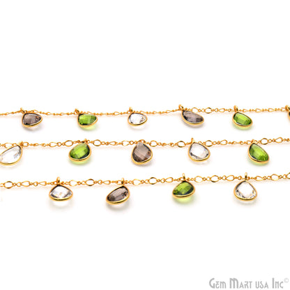 Peridot & Crystal Pears Gold Bezel Connector Dangle Rosary Chain