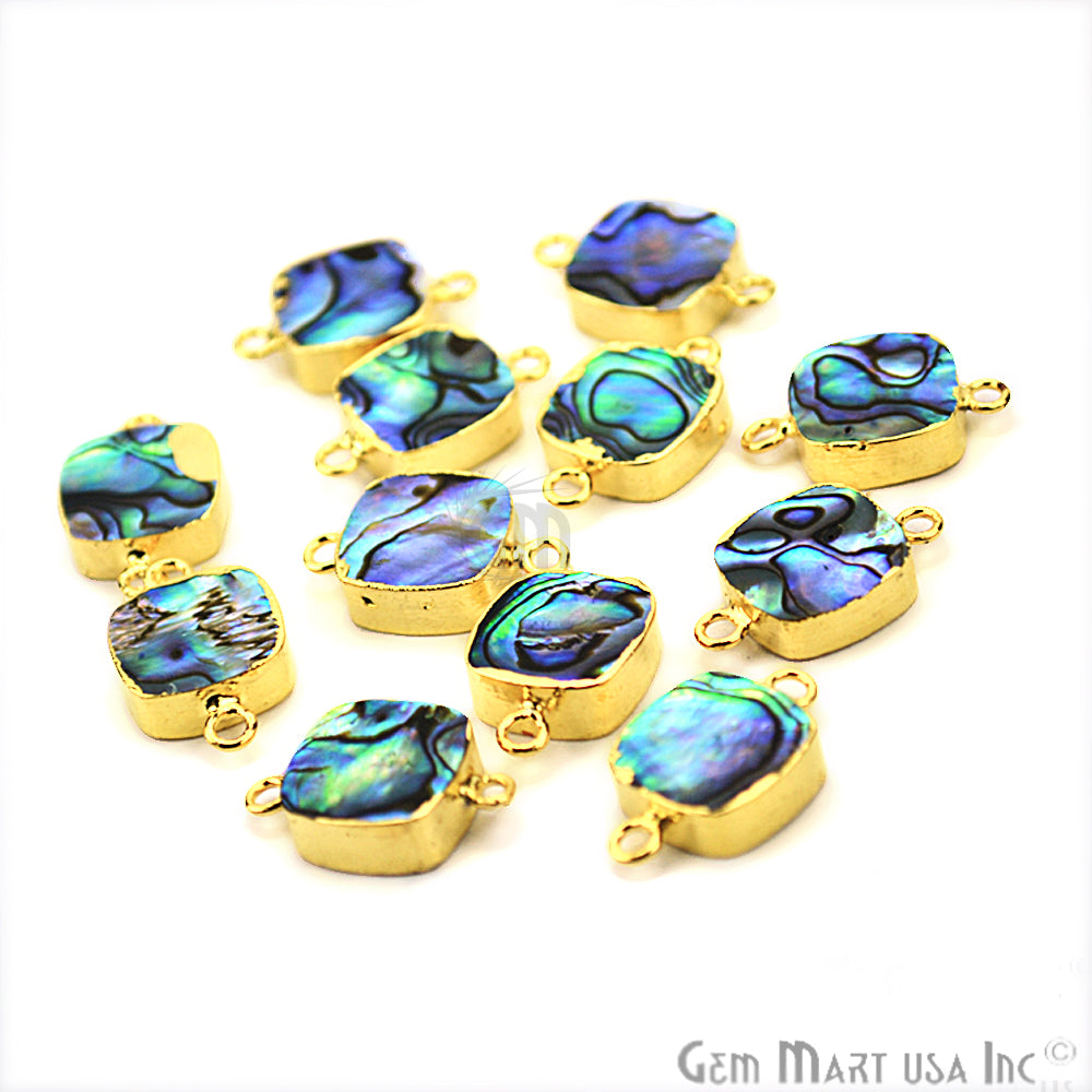 Abalone Shell 12mm Cushion Shape Gold Electroplated Gemstone Connector - GemMartUSA