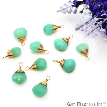 Chrysoprase Drop 18x12mm Gold Wire Wrapped Gemstone Connector - GemMartUSA