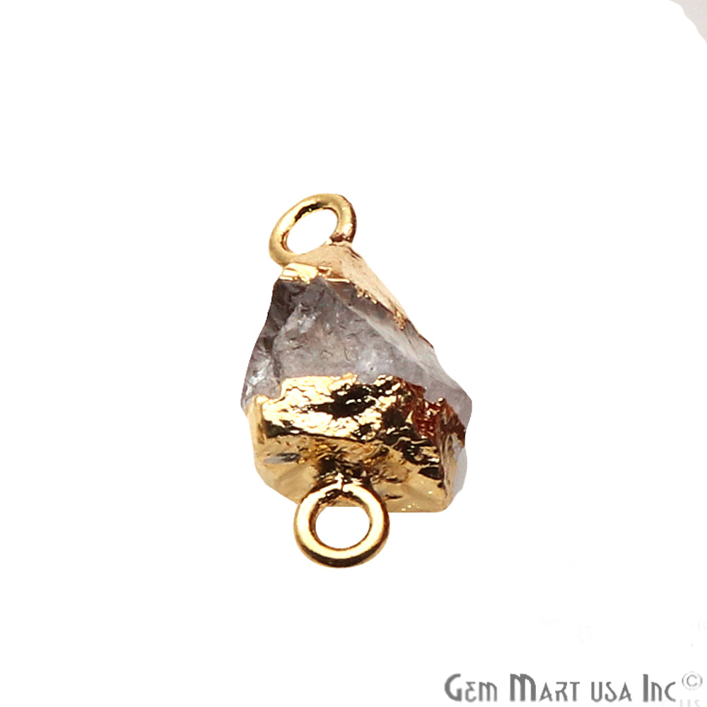 Rough Herkimer Diamond Gemstone 20x8mm Organic Gold Edged Double Bail Connector Charm - GemMartUSA