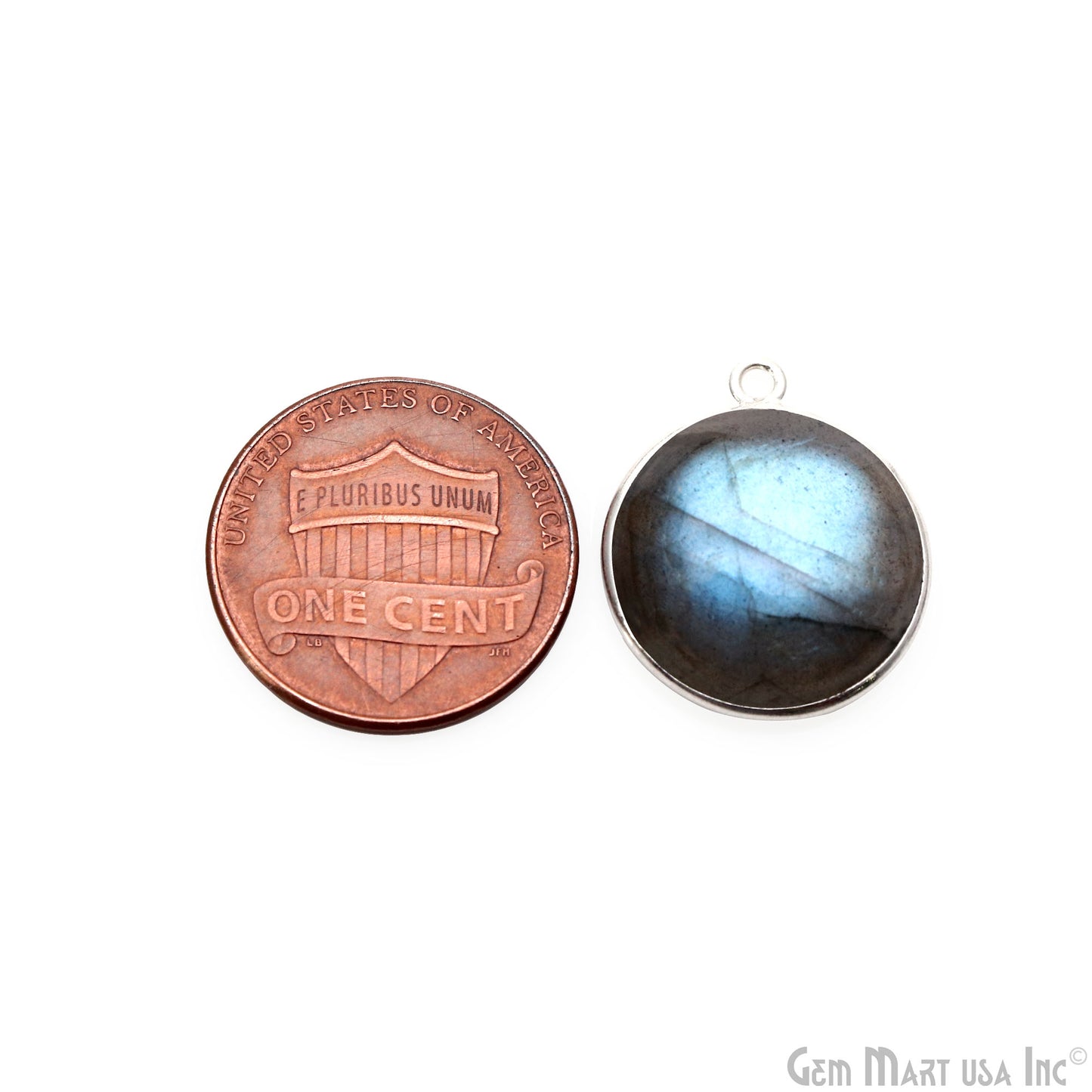 Flashy Labradorite Cabochon 16mm Round Single Bail Silver Plated Gemstone Connector