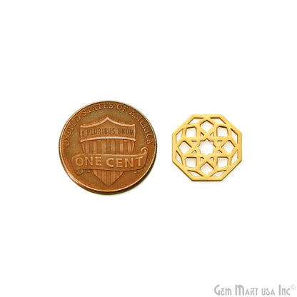 Hexagon Shape Charm Laser Finding Gold Plated 13mm Charm For Bracelets & Pendants