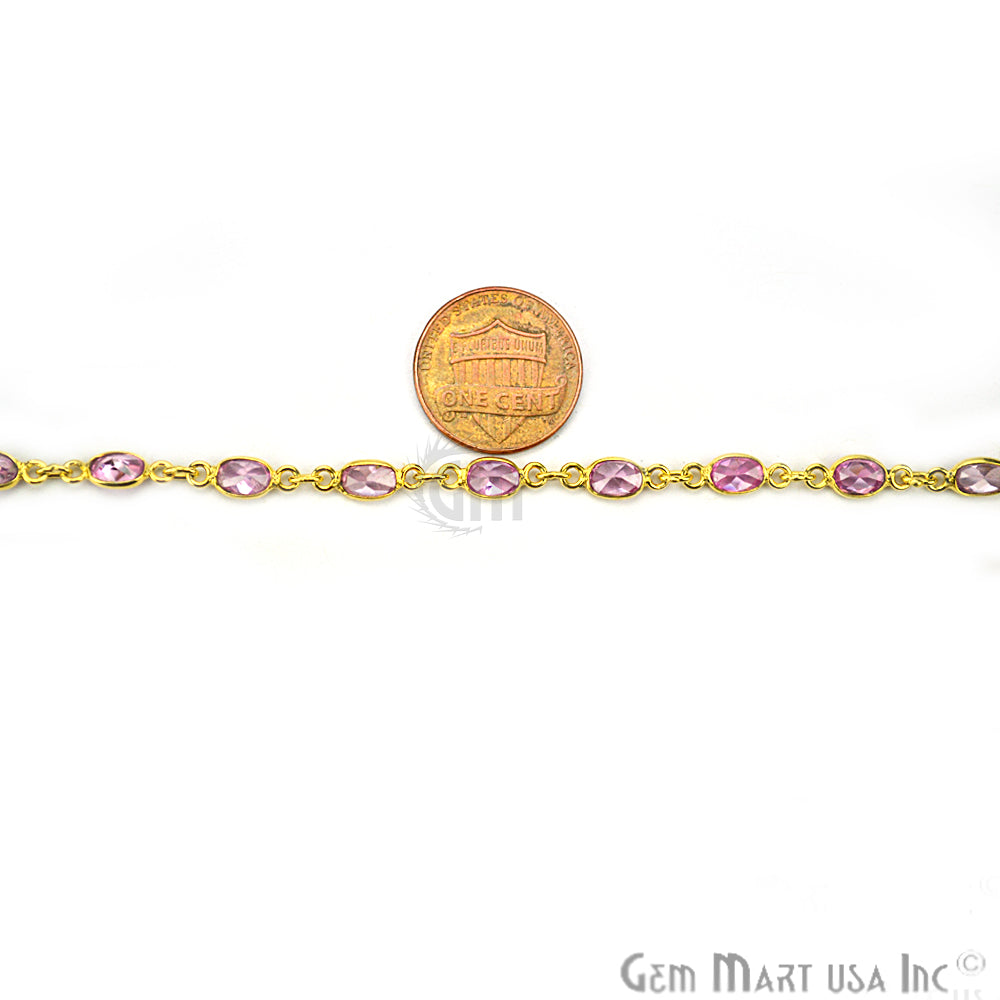 Pink Zircon 5-4mm Oval Gold Plated Bezel Continuous Connector Chain - GemMartUSA (764286042159)