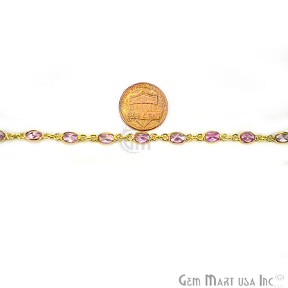 Pink Zircon 5-4mm Oval Gold Plated Bezel Continuous Connector Chain - GemMartUSA (764286042159)