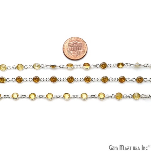 Yellow Zircon Faceted Round 5mm Silver Plated Continuous Connector Chains