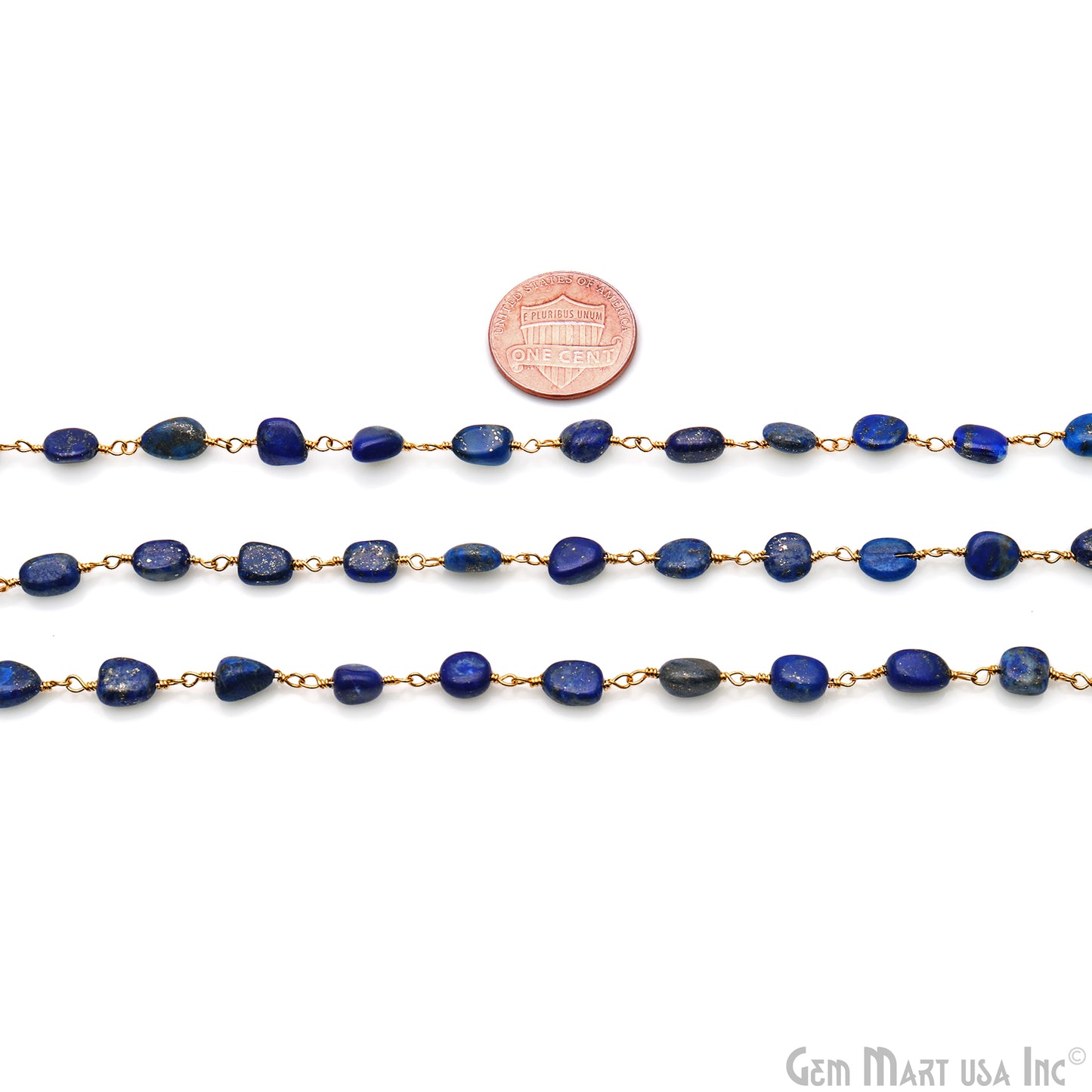 Lapis 8x5mm Tumble Beads Gold Plated Rosary Chain