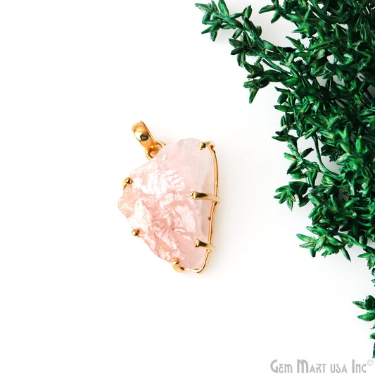 Natural Morganite Organic 29x21mm Gold Plated Prong Setting Single Bail Gemstone Pendant