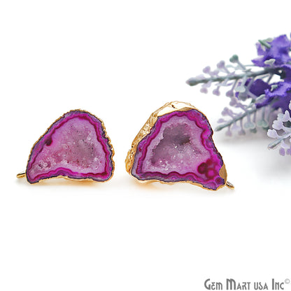 DIY Agate Slice Geode Druzy Gold Edged Loop Connector Studs Earrings