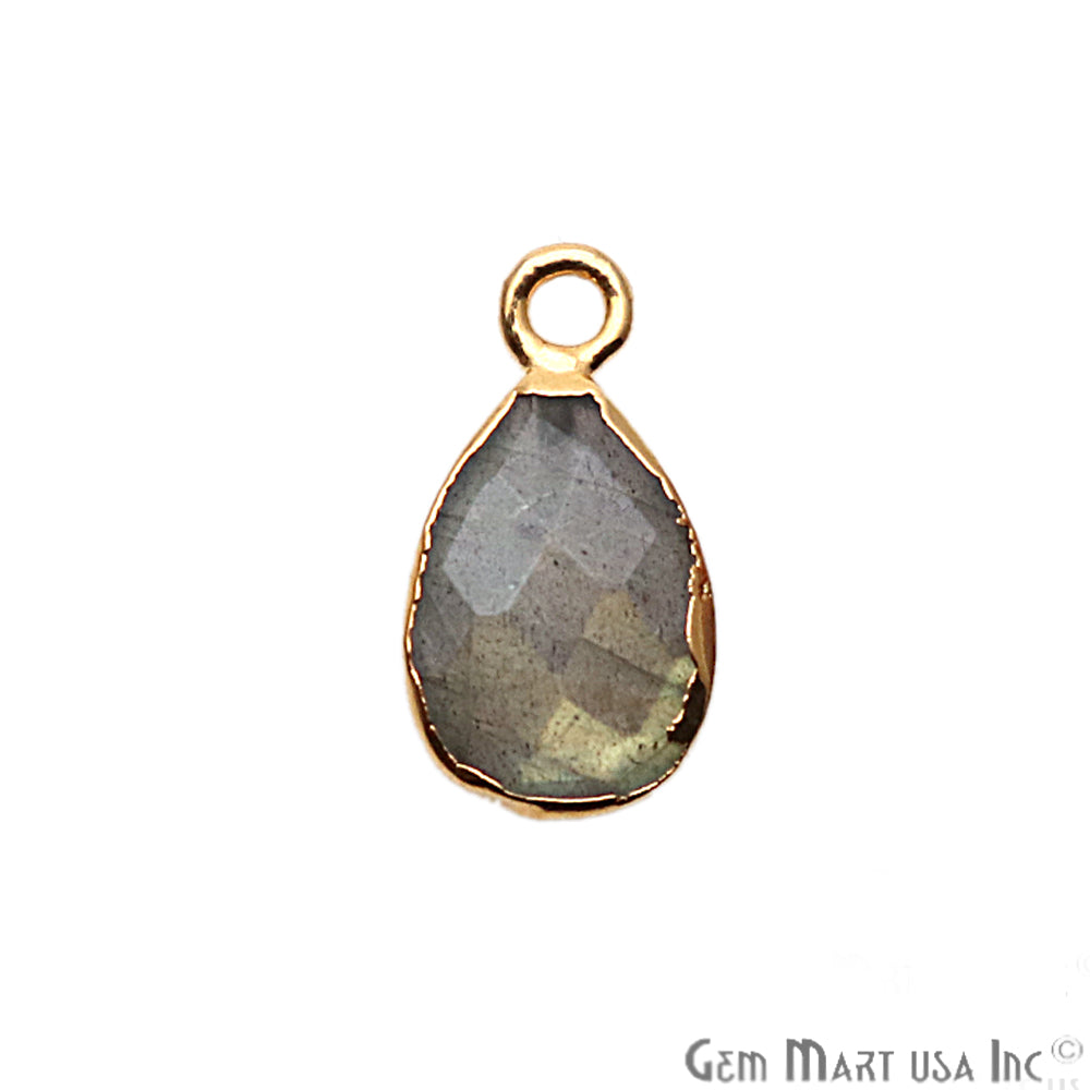 Labradorite Pears 8x12mm Gold Edged Bail Gemstone Connector - GemMartUSA