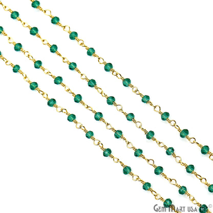 Green Zircon Faceted Beads 2.5-3mm Gold Plated Gemstone Rosary Chain