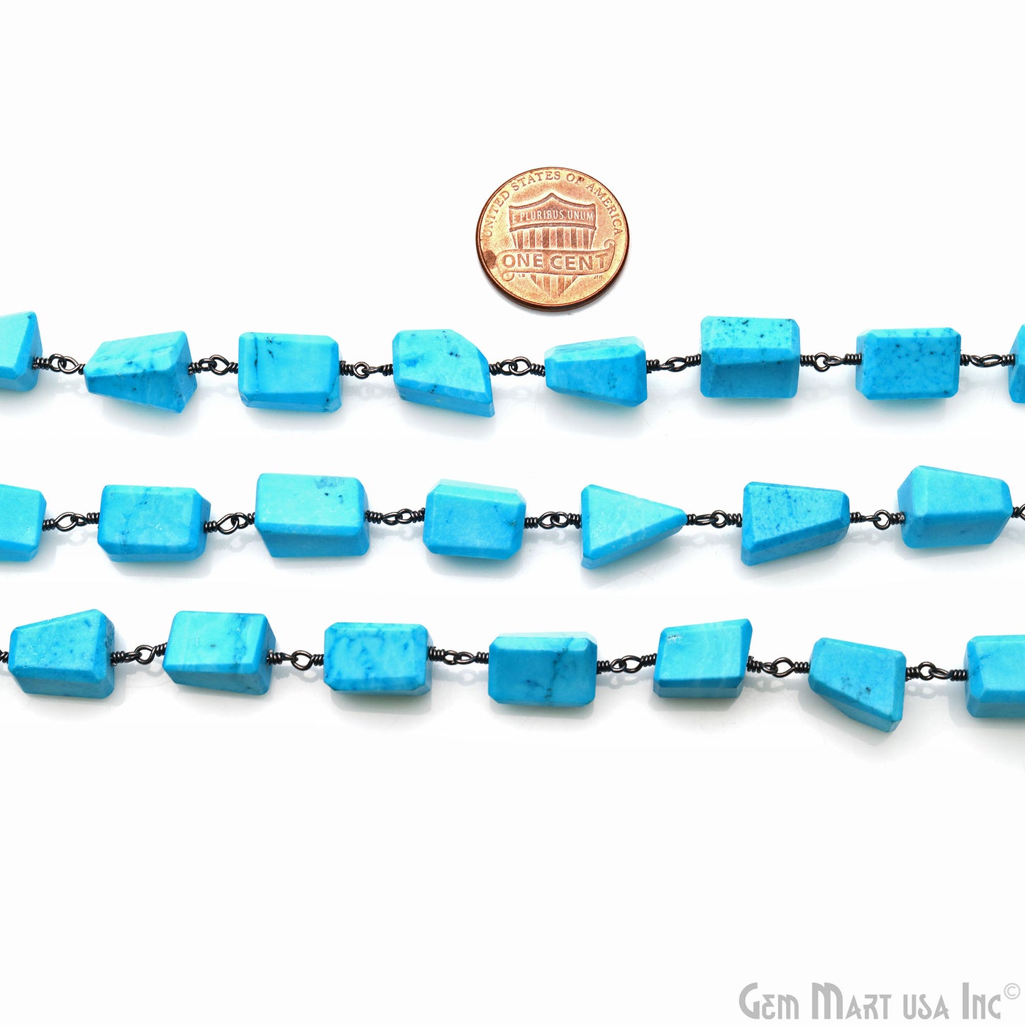 Turquoise 10mm Oxidized Wire Wrapped Beads Rosary Chain