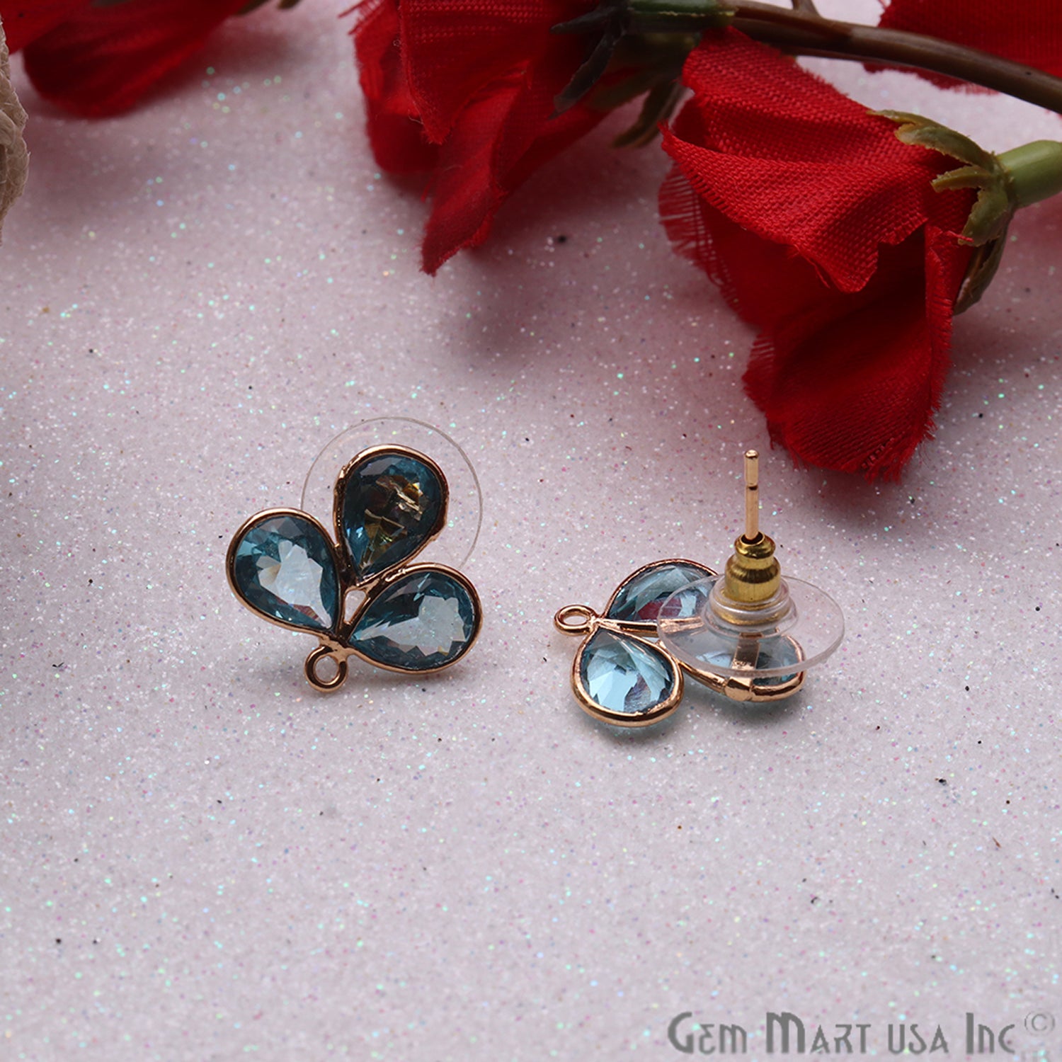 DIY Gemstone Gold Loop Connector Stud Earring (90048) (Pick Stone) - GemMartUSA