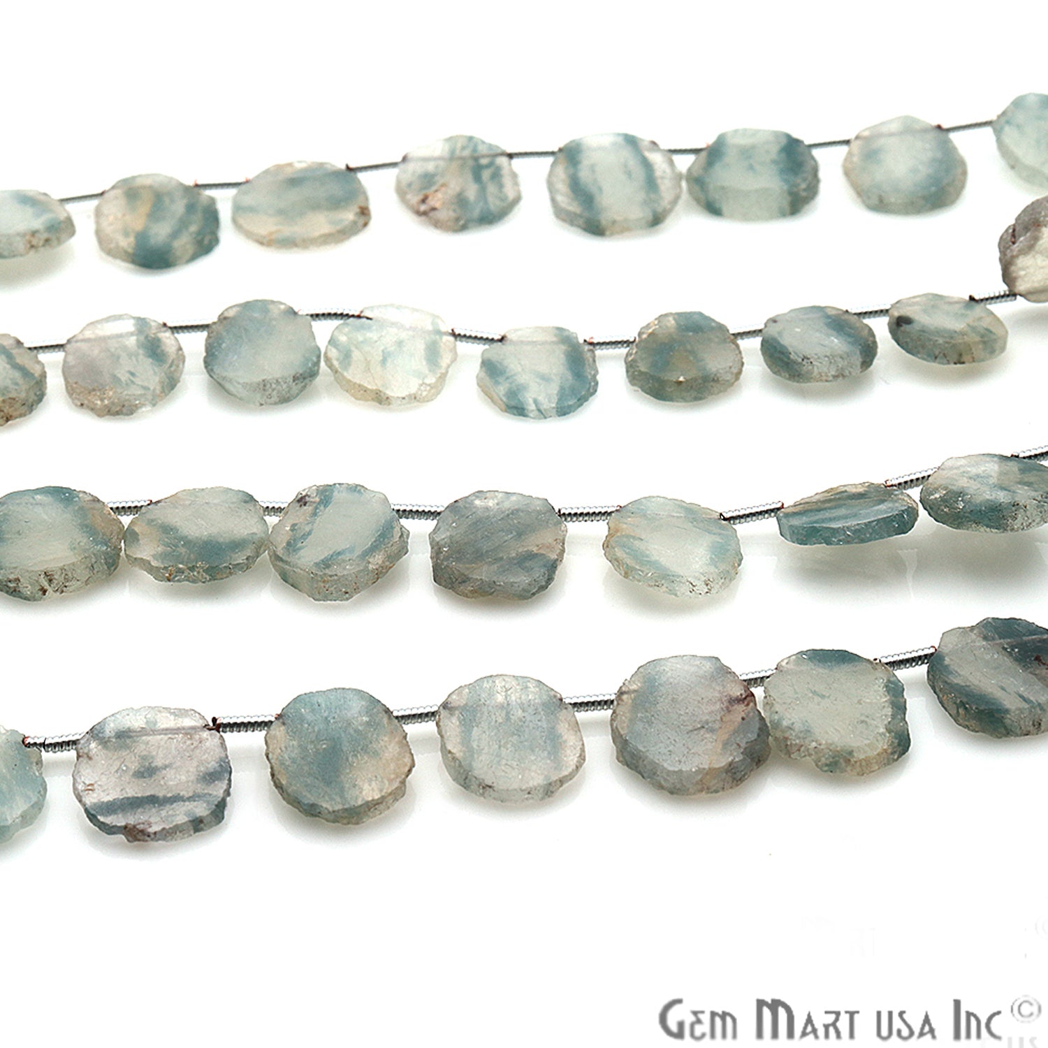 Rough Blue Sulemani Gemstone 14x10mm Beaded Handmade Silver Wire Rondelle - GemMartUSA