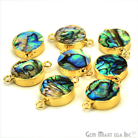 Abalone Shell 14mm Round Gold Electroplated Gemstone Connector (Pick Lot Size) - GemMartUSA