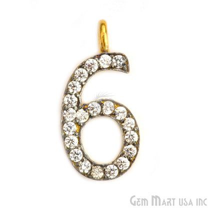 6' Numbering CZ Pave Gold Vermeil Charm for Bracelet & Pendants - GemMartUSA