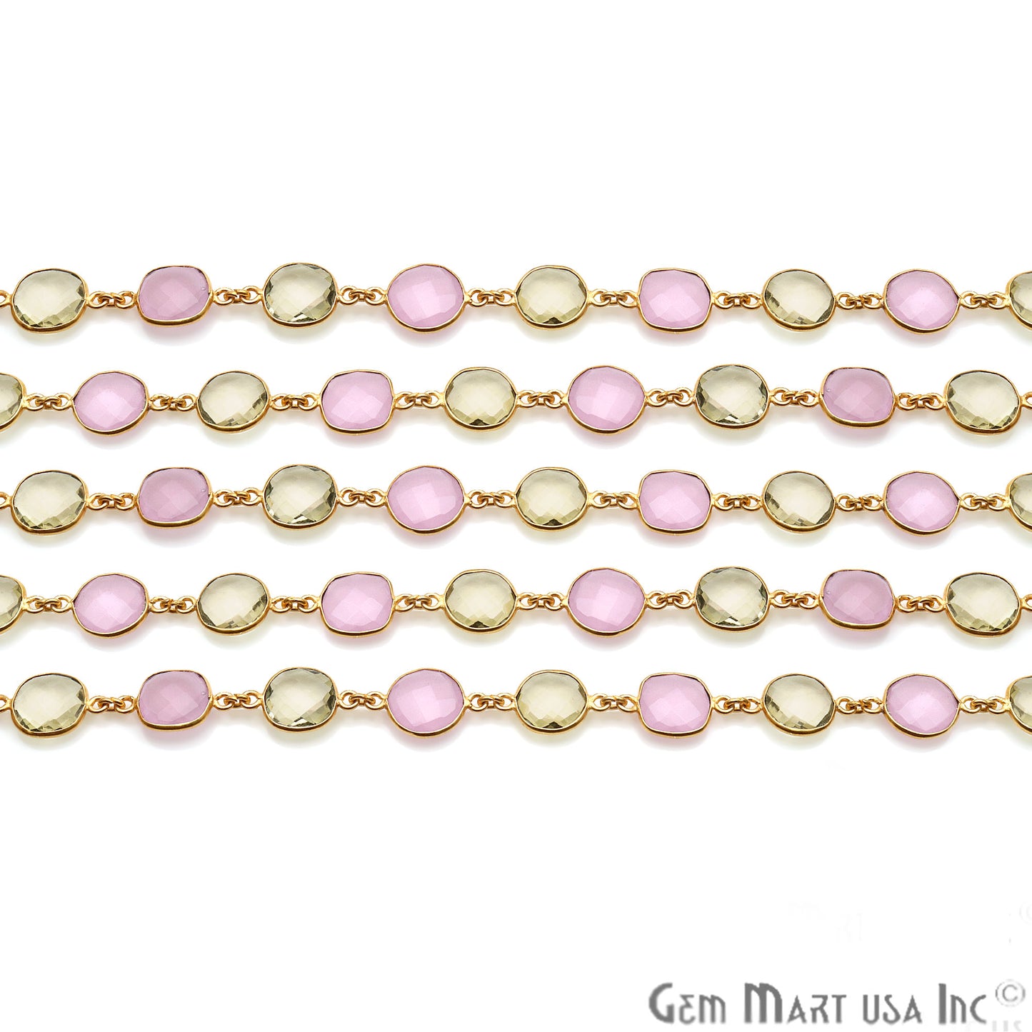 Rose Chalcedony With Lemon Topaz 10mm Free Form Gold Continuous Connector Chain - GemMartUSA