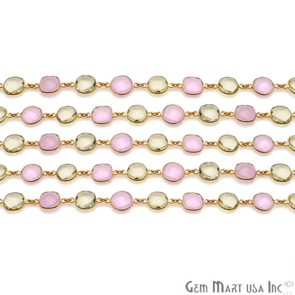 Rose Chalcedony With Lemon Topaz 10mm Free Form Gold Continuous Connector Chain - GemMartUSA