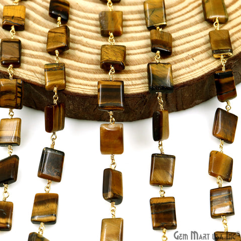Tiger Eye 9x7mm Tumble Beads Gold Plated Rosary Chain