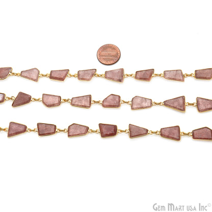 Strawberry Quartz 10-15mm Faceted Free Form Gold Plated Bezel Connector Chain