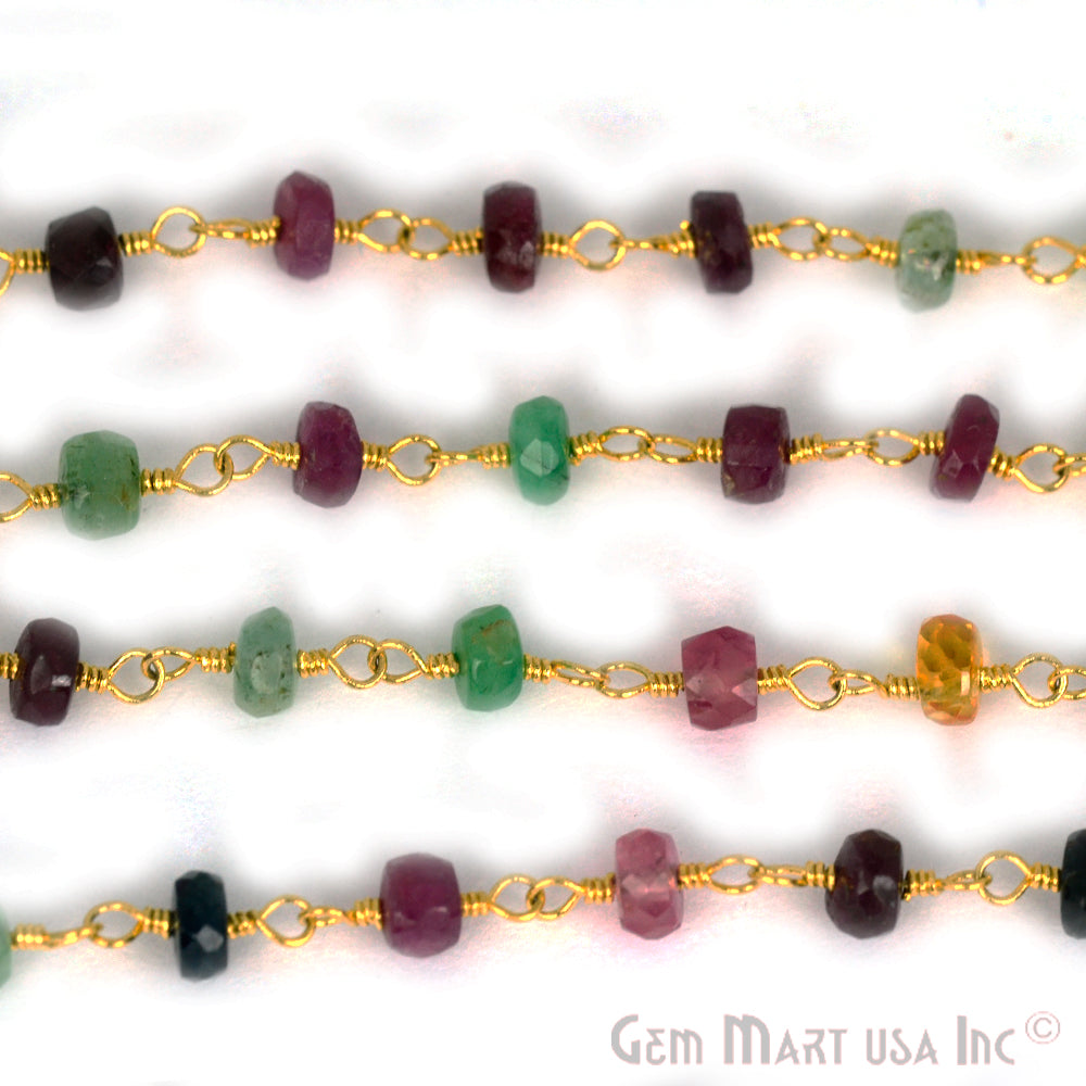 Multi Sapphire 3-3.5mm Gold Plated Wire Wrapped Rosary Chain - GemMartUSA (764023308335)
