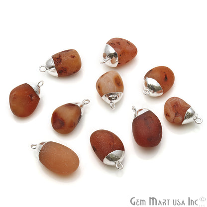 Rough Carnelian Matte Beads Organic 24x16mm Silver Electroplated Pendant Connector - GemMartUSA