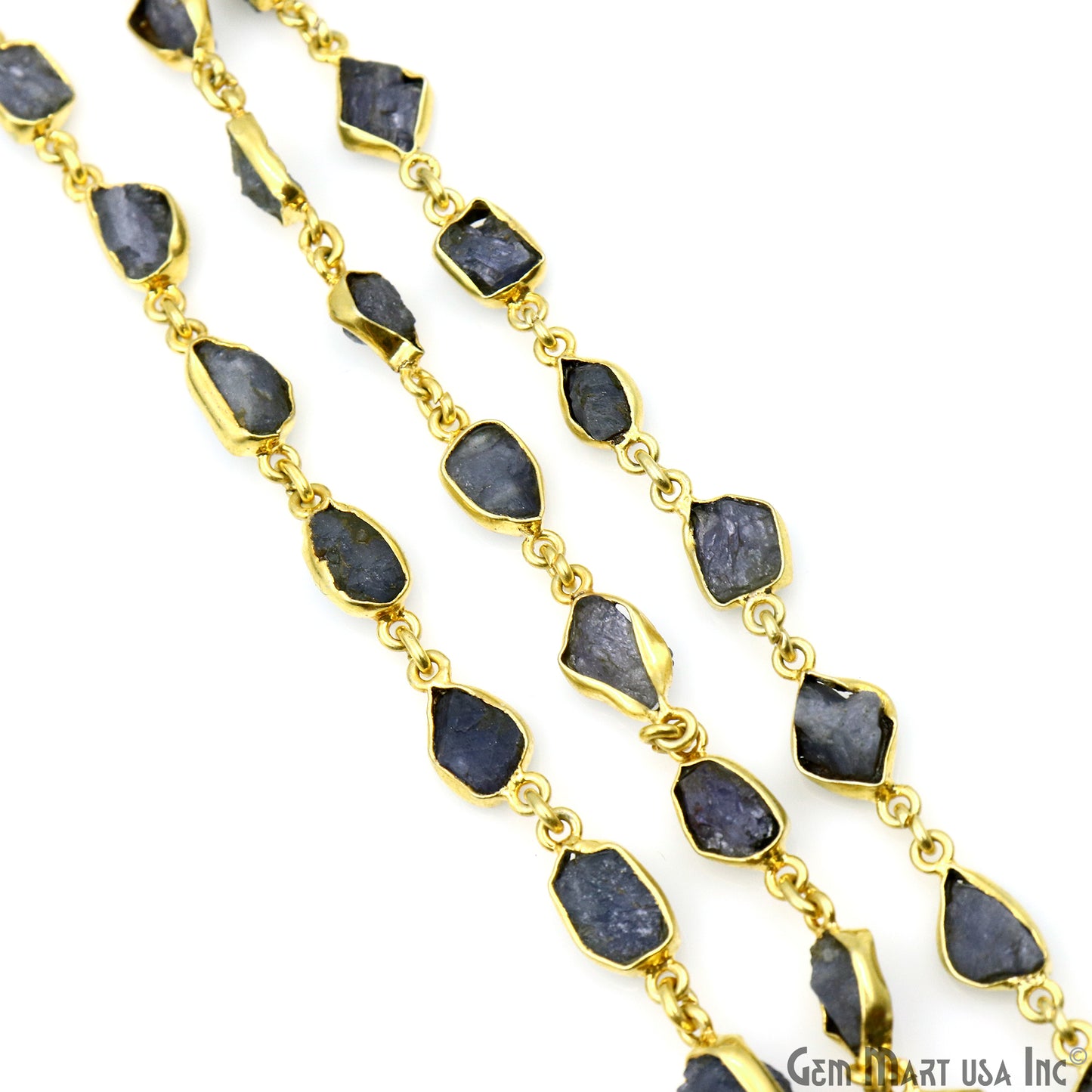 Rough Tanzanite Organic 10mm Gold Plated Bezel Continuous Connector Chain