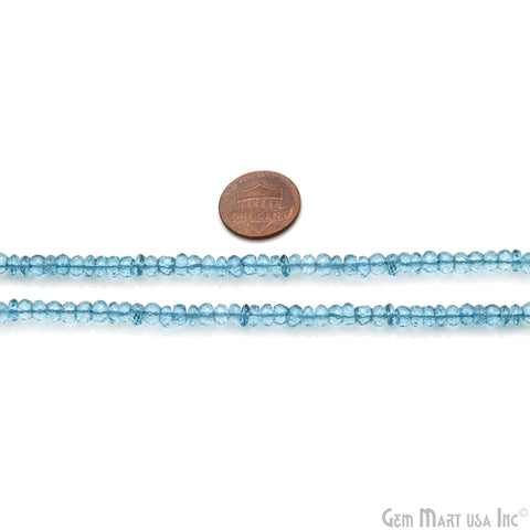 Blue Topaz Rondelle Beads, 13 Inch Gemstone Strands, Drilled Strung Nugget Beads, Faceted Round, 4-5mm