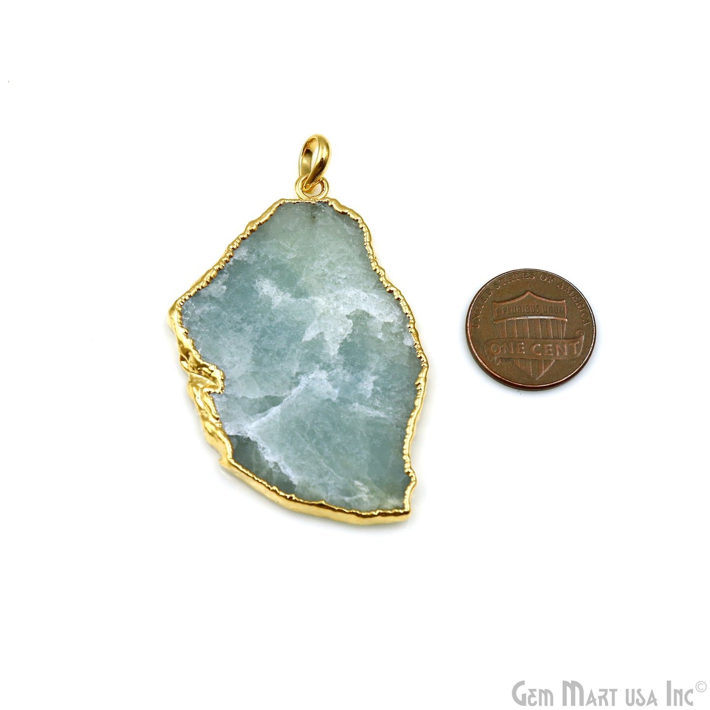 Aquamarine Free Form shape 55x35mm Gold Electroplated Gemstone Single Bail Pendant