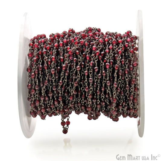 Rhodolite 3-3.5mm Oxidized Beaded Wire Wrapped Rosary Chain