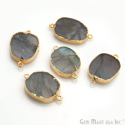 Labradorite 28x18mm Organic Shape Gold Electroplated Gemstone Connector - GemMartUSA