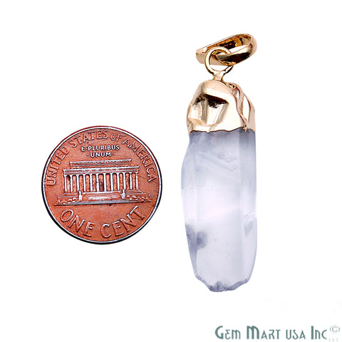 Crystal Free Form Gold Electroplated 39x10mm Gemstone Pendant - GemMartUSA