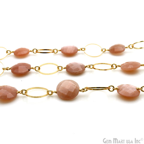 Peach Moonstone With Gold Round Finding Rosary Chain