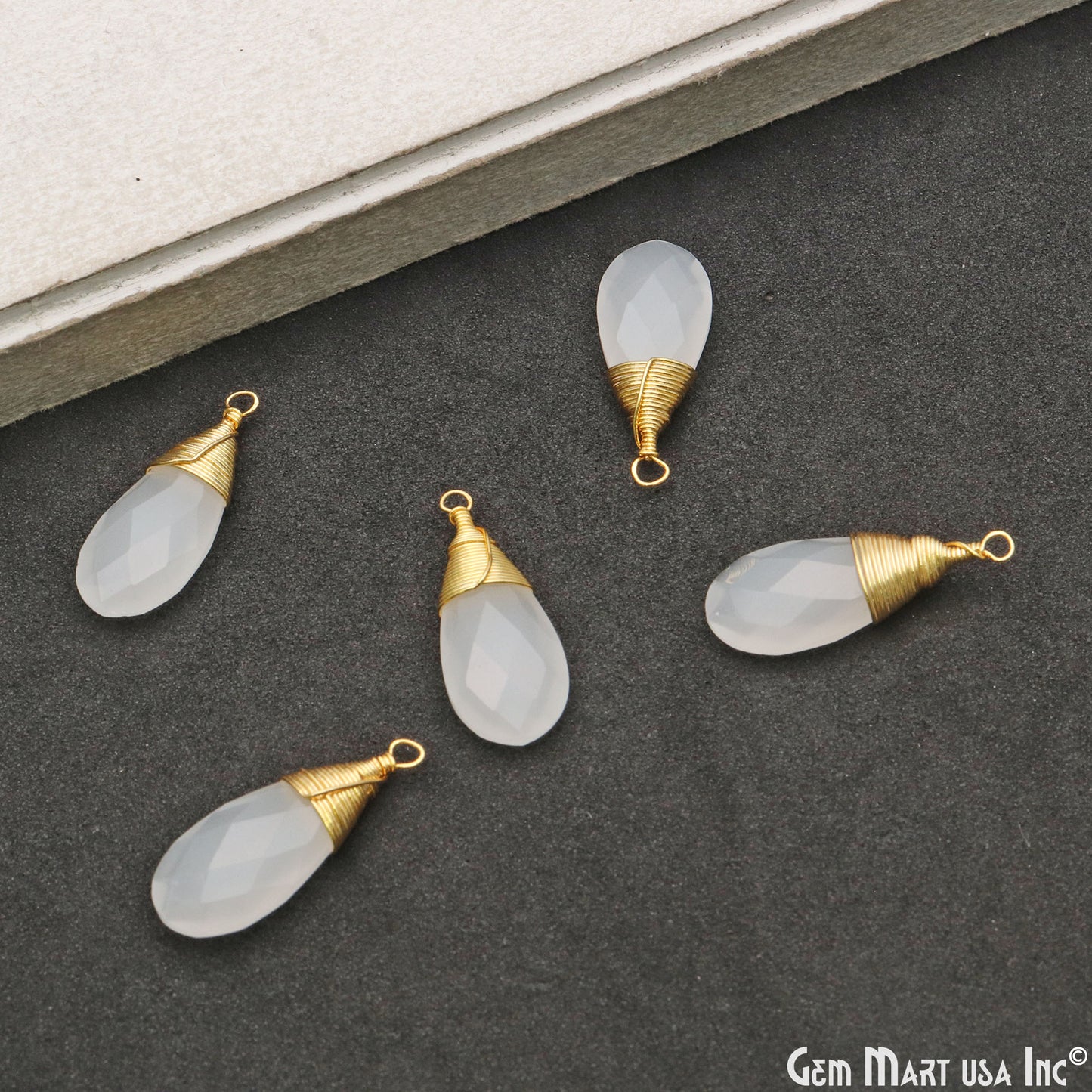 Pears 25x10mm Gold Wire Wrapped Single Bail Drop Gemstone Connector