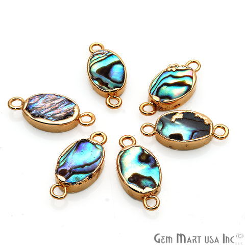 Abalone Shell Oval Gold Electroplated Double Bail 8x12mm Gemstone Connector - GemMartUSA