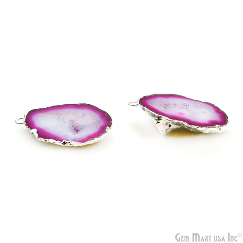 Geode Druzy 26x40mm Organic Silver Electroplated Single Bail Gemstone Earring Connector 1 Pair