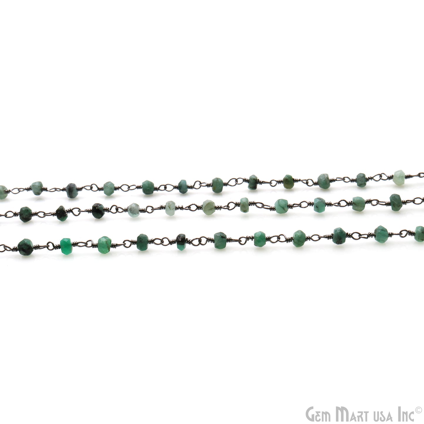 Emerald Faceted 3-3.5mm Oxidized Wire Wrapped Beads Rosary Chain